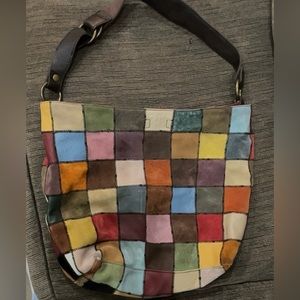 Lucky Brand Hobo purse. Suede and leather patchwork. Leather strap
